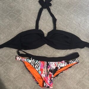 Seafolly Black and Orange Bikini Set with Halter Top